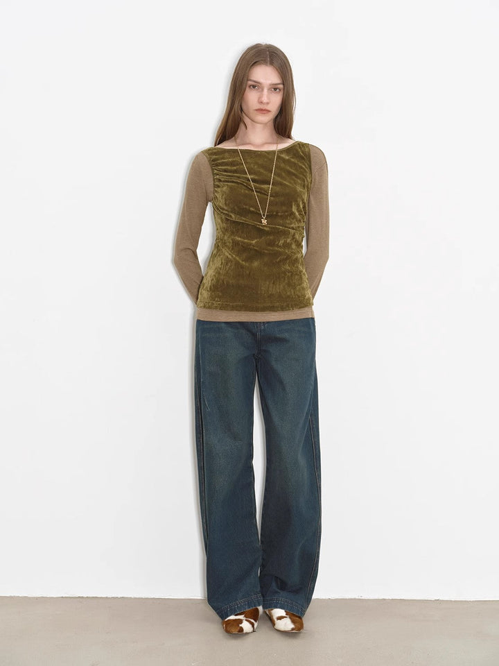 "Blue Island" heavy-duty distressed, slim and durable mid-rise curved knife cotton washed jeans by Firelady Fur