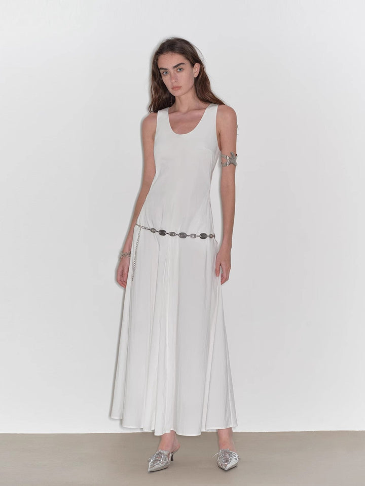 "Lake Bled" Simple and slim texture U-neck A-line slim fit vest dress by Firelady Fur