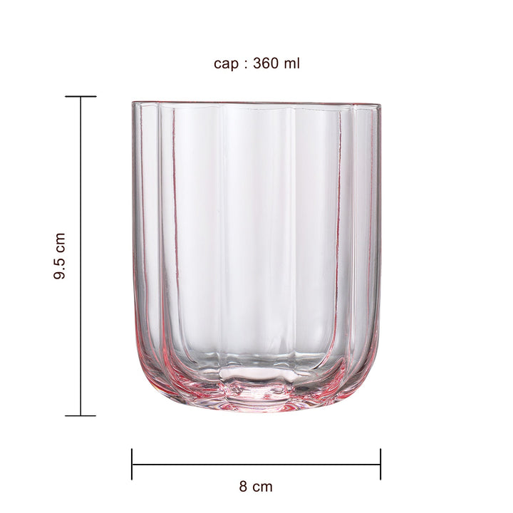 Flower Vintage Glass Stemless Highball - Set of 2-13 oz (Pink)