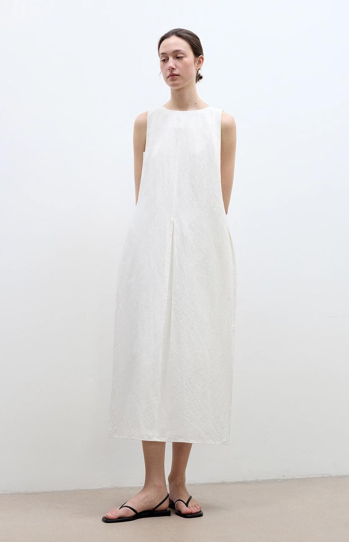 "Deyanuo" hemp three-dimensional hourglass sleeveless round neck loose slim dress for women by Firelady Fur