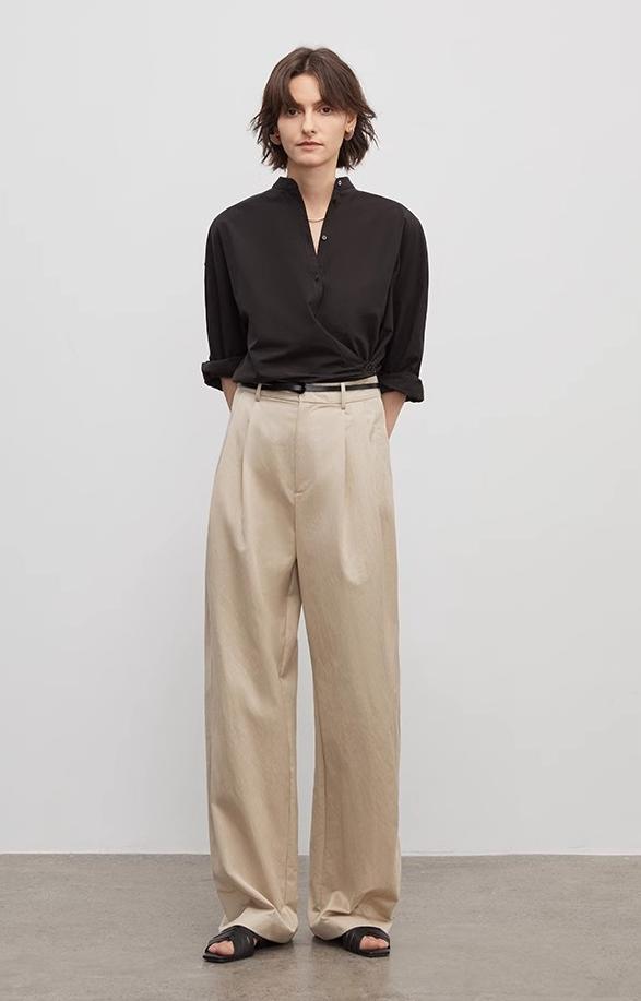 Spliced double-pleat wide-leg trousers straight-leg trousers for women by Firelady Fur