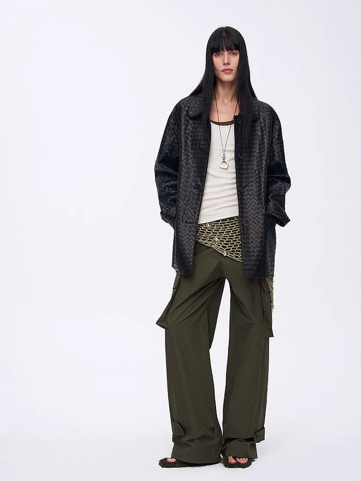 New Zealand imported lambskin perforated woven leather jacket spring"Rembrandt Night" by Firelady Fur