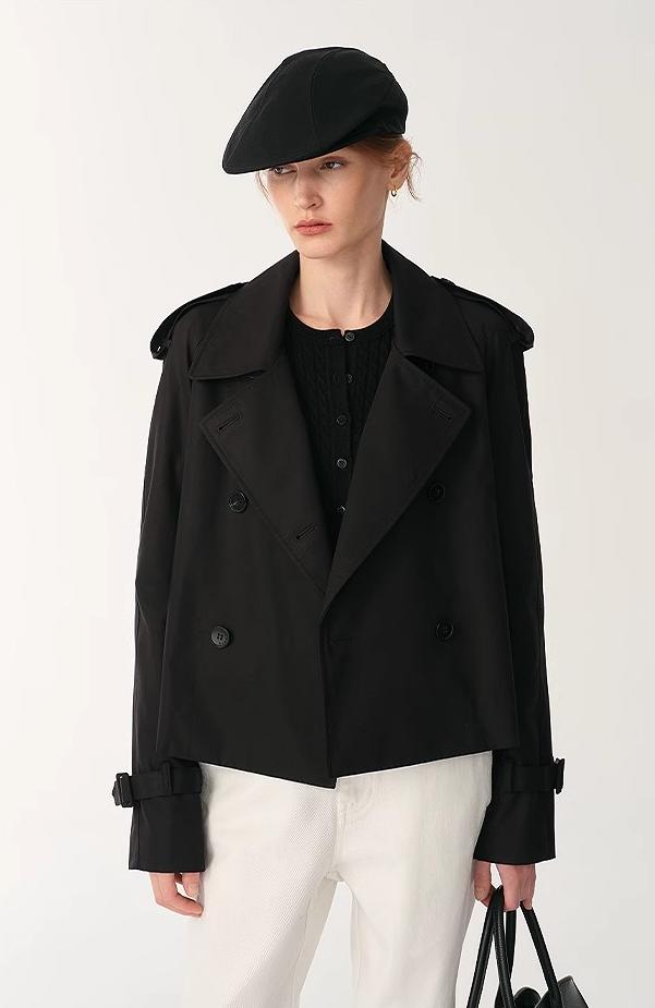 "Night Messenger" anti-wrinkle waterproof large lapel short straight box windbreaker for women by Firelady Fur