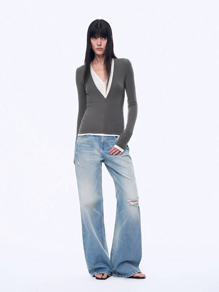 "West City Rhythm" Handmade Whisker Washed Flared Jeans Spring by Firelady Fur