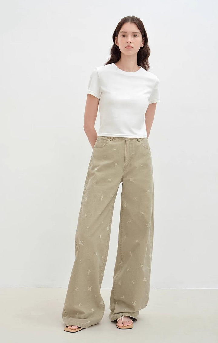 "Carol Pie" loose high-waisted wide-leg calla lily print jeans for women by Firelady Fur