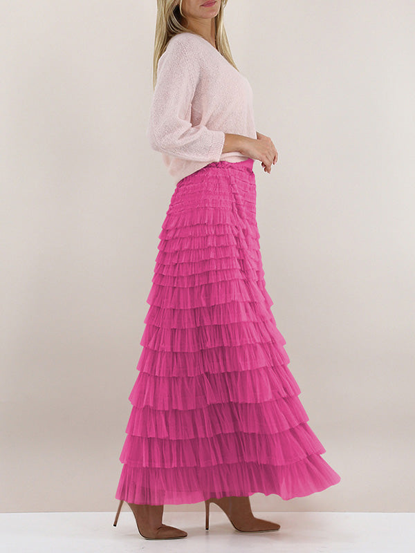 A-Line High Waisted Solid Color Tulle Skirts Bottoms by migunica