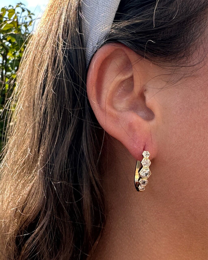 Gia Geometric CZ Latch Hoop Earrings by Sterling Forever