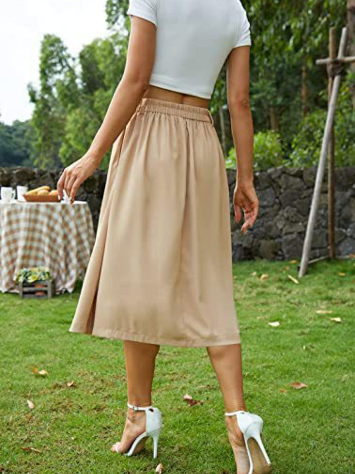 High Waist Buttoned Midi Skirt by Coco Charli
