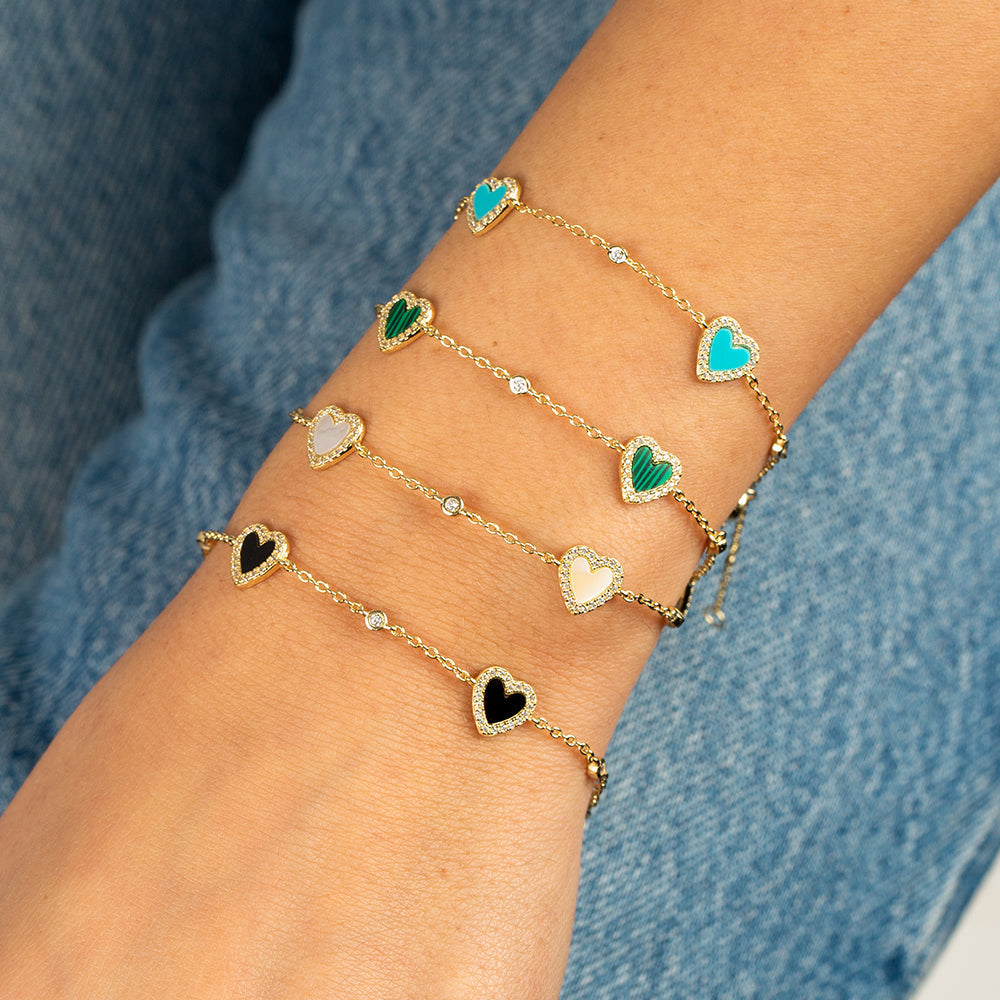 Pavé Multi Heart Stone Bracelet by By Adina Eden