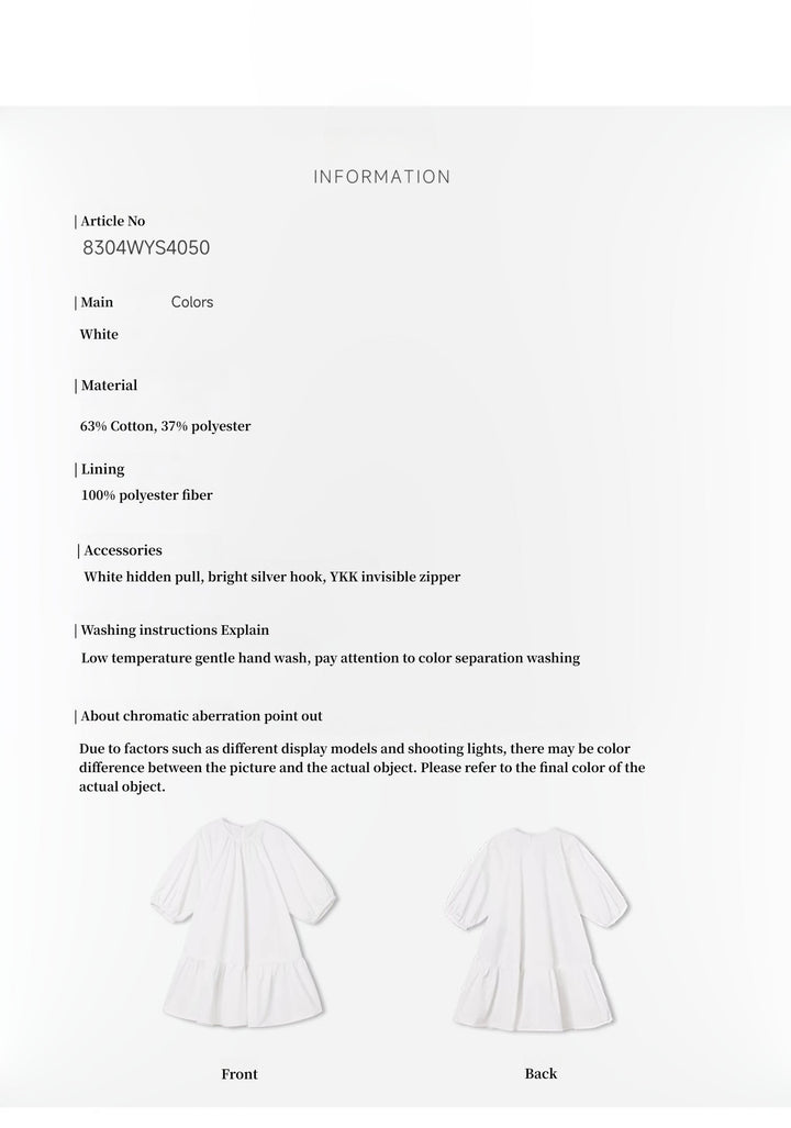 "Dream Island" Hepburn style white dress temperament high-end puff sleeve dress for women by Firelady Fur