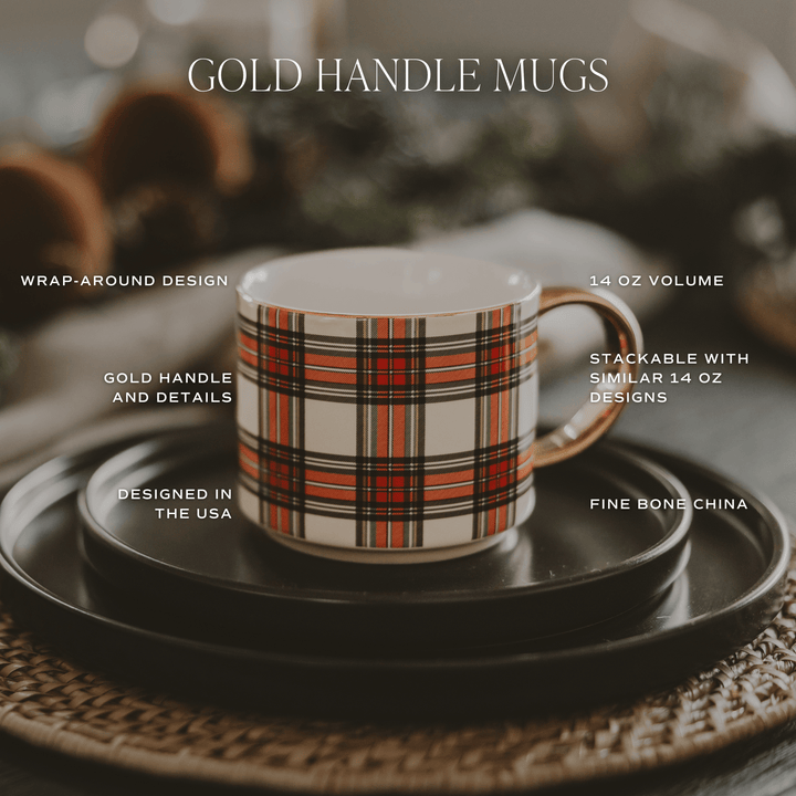 Green Stripe 14 oz Gold Handle Coffee Mug