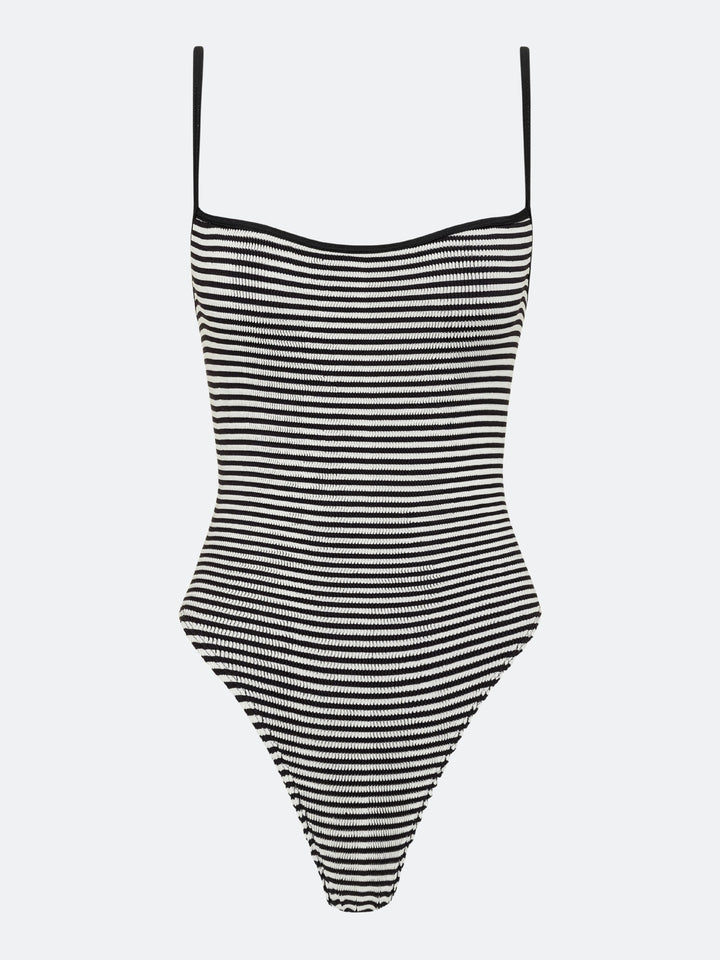 BALBOA THIN STRAP ONE PIECE - BLACK STRIPED