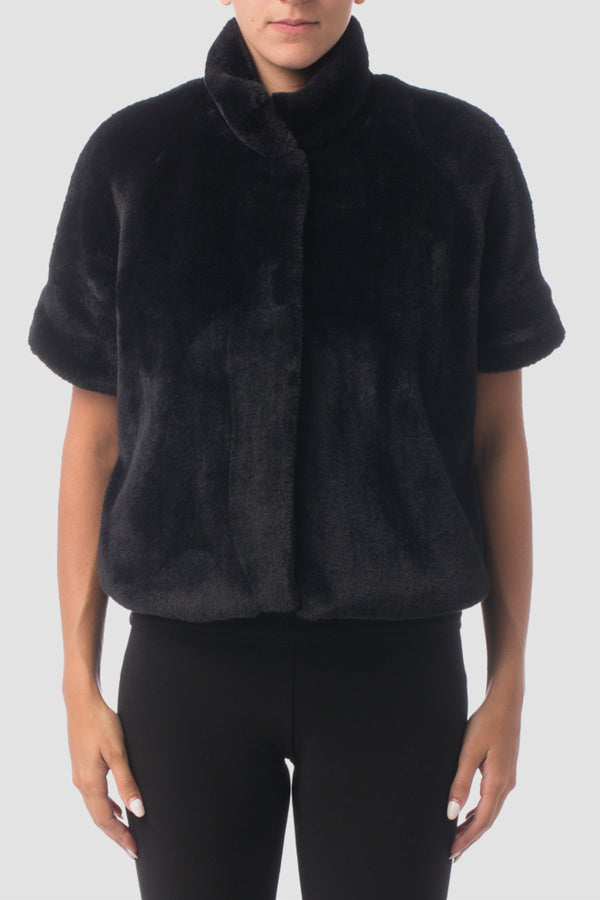 Joseph Ribkoff Faux Fur Coat Style 164387 Size 12 (In Burgundy)