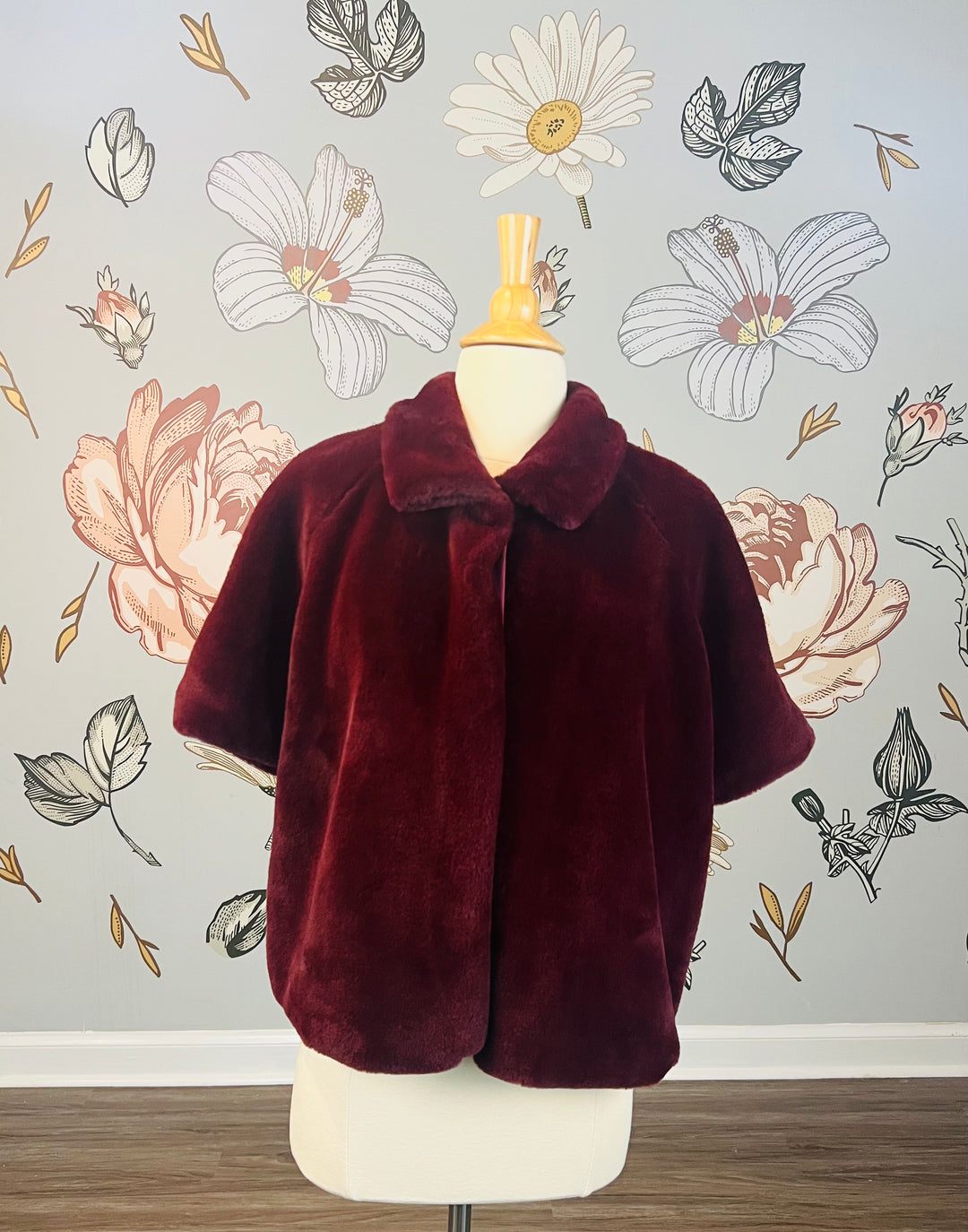 Joseph Ribkoff Faux Fur Coat Style 164387 Size 12 (In Burgundy)