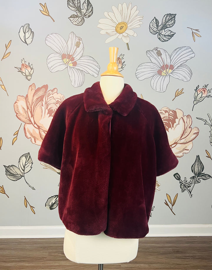 Joseph Ribkoff Faux Fur Coat Style 164387 Size 12 (In Burgundy)