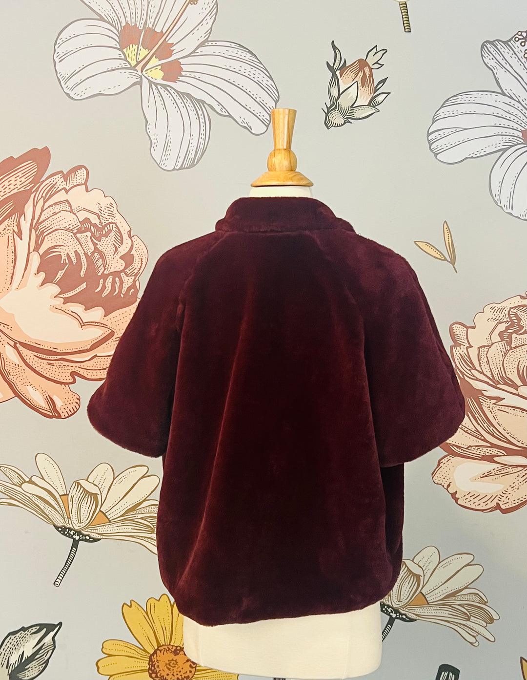 Joseph Ribkoff Faux Fur Coat Style 164387 Size 12 (In Burgundy)