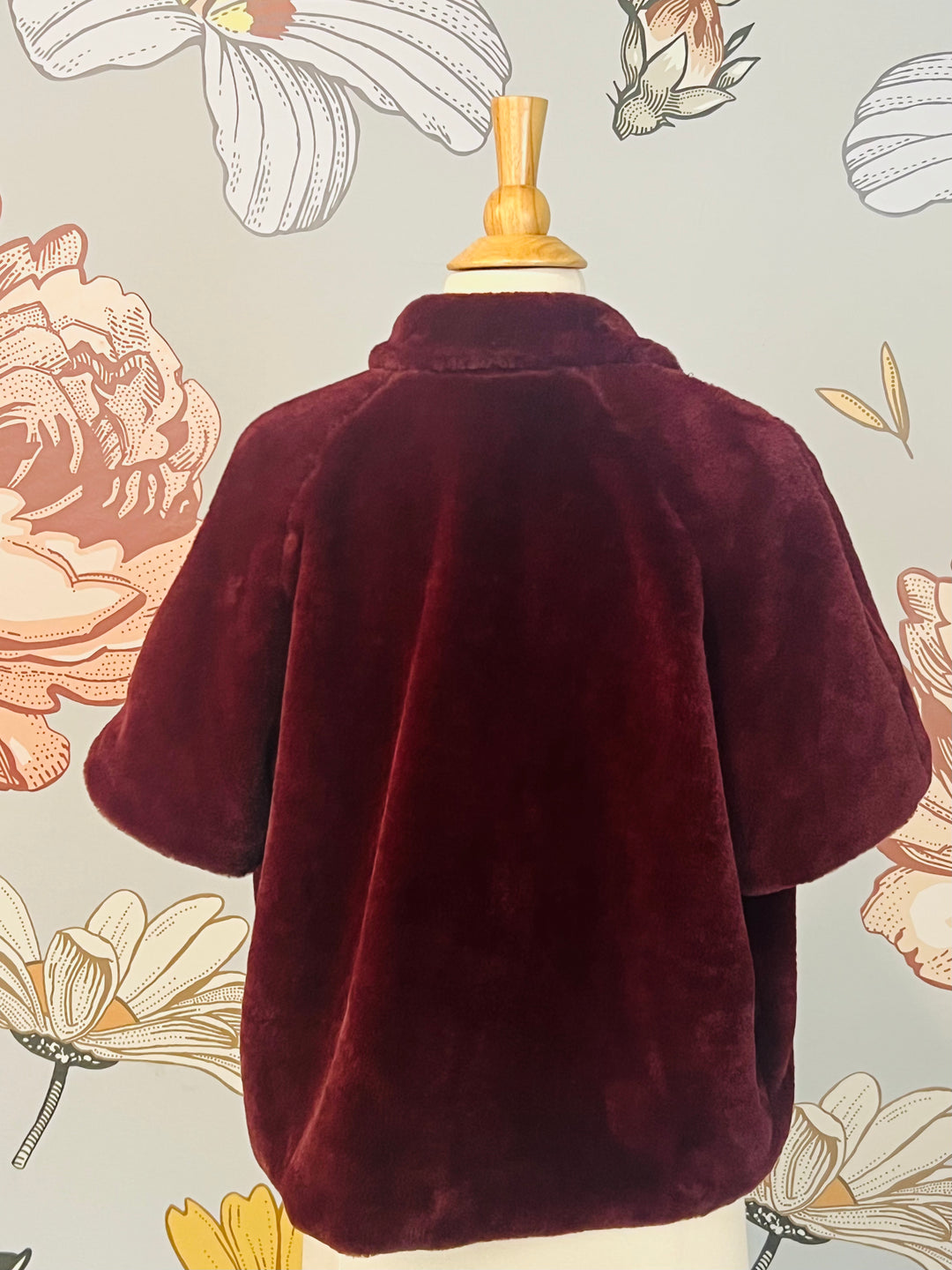 Joseph Ribkoff Faux Fur Coat Style 164387 Size 12 (In Burgundy)