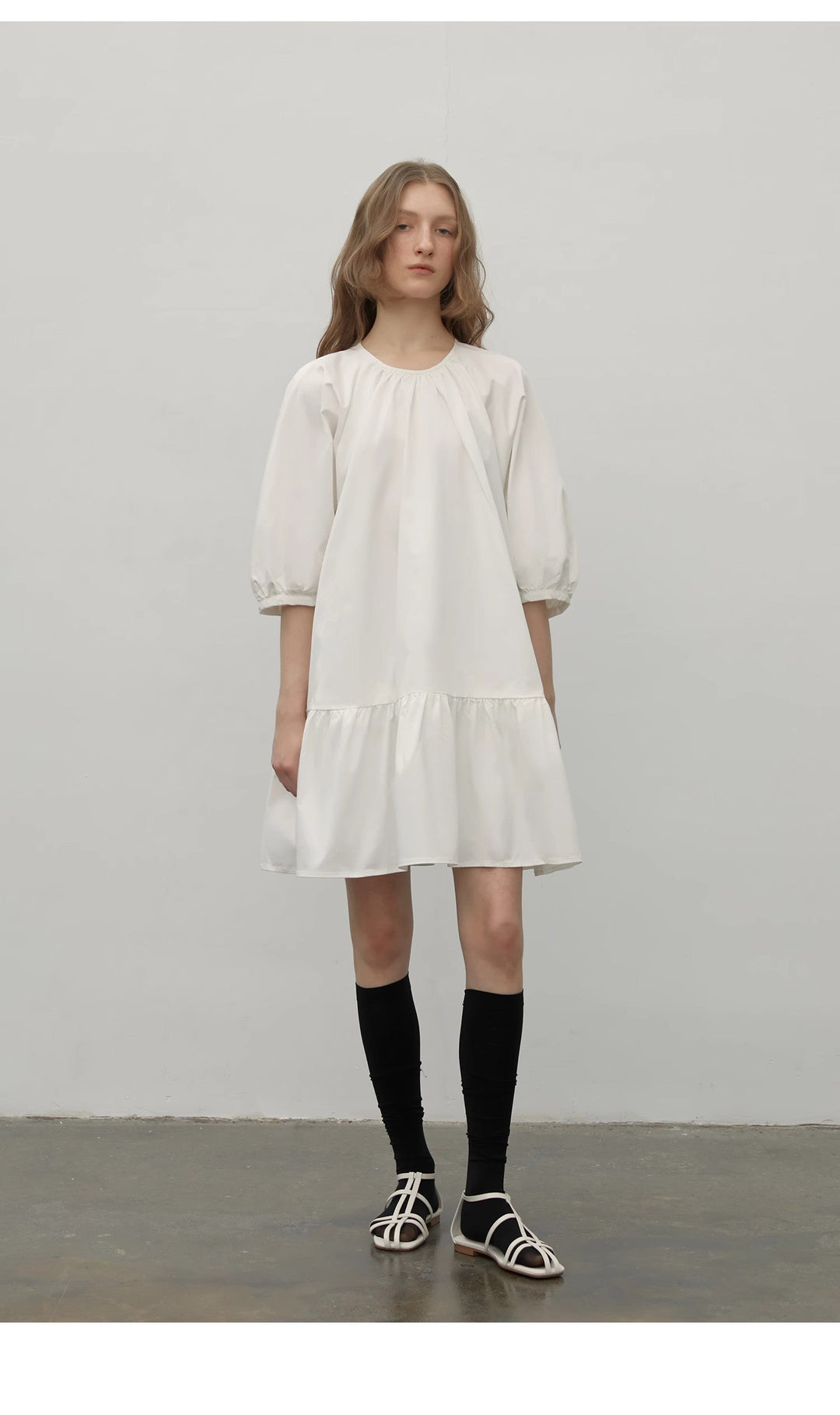 "Dream Island" Hepburn style white dress temperament high-end puff sleeve dress for women by Firelady Fur