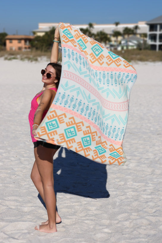 Aztec Pattern Orange - Turkish Towel by Sun Drunk