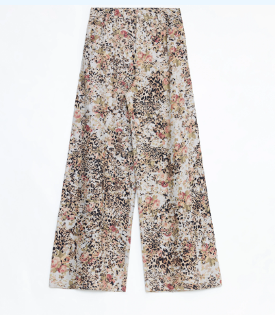 Vintage Print Linen Blend Cut Scimitar Wide Leg Casual Pants"Slow Paris" by Firelady Fur