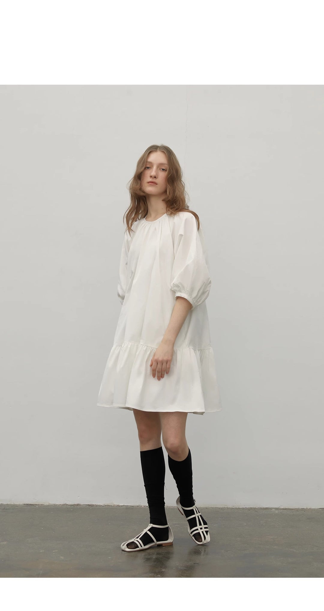 "Dream Island" Hepburn style white dress temperament high-end puff sleeve dress for women by Firelady Fur