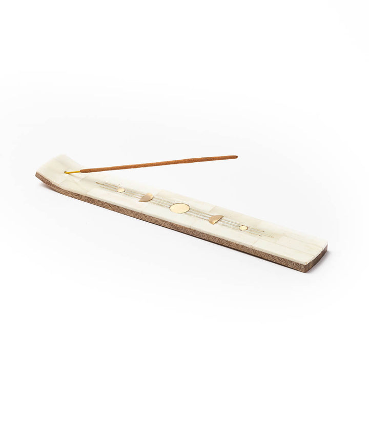 Indukala Moon Phase Incense Holder - Hand Carved Wood Bone by Matr Boomie