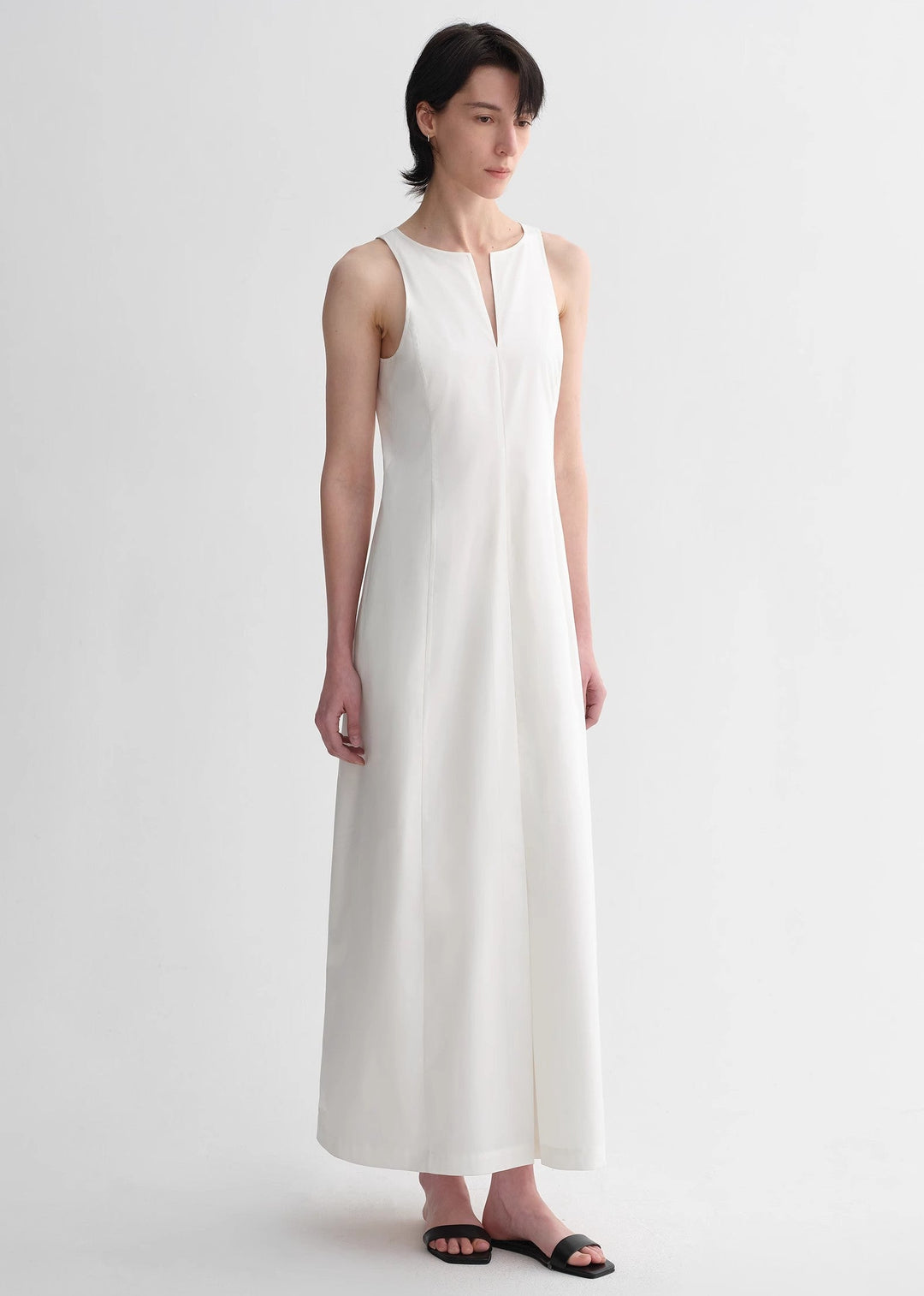 Micro-cocoon-shaped I-shaped pleated V-neck commuting slim-fitting split vest dress for women by Firelady Fur