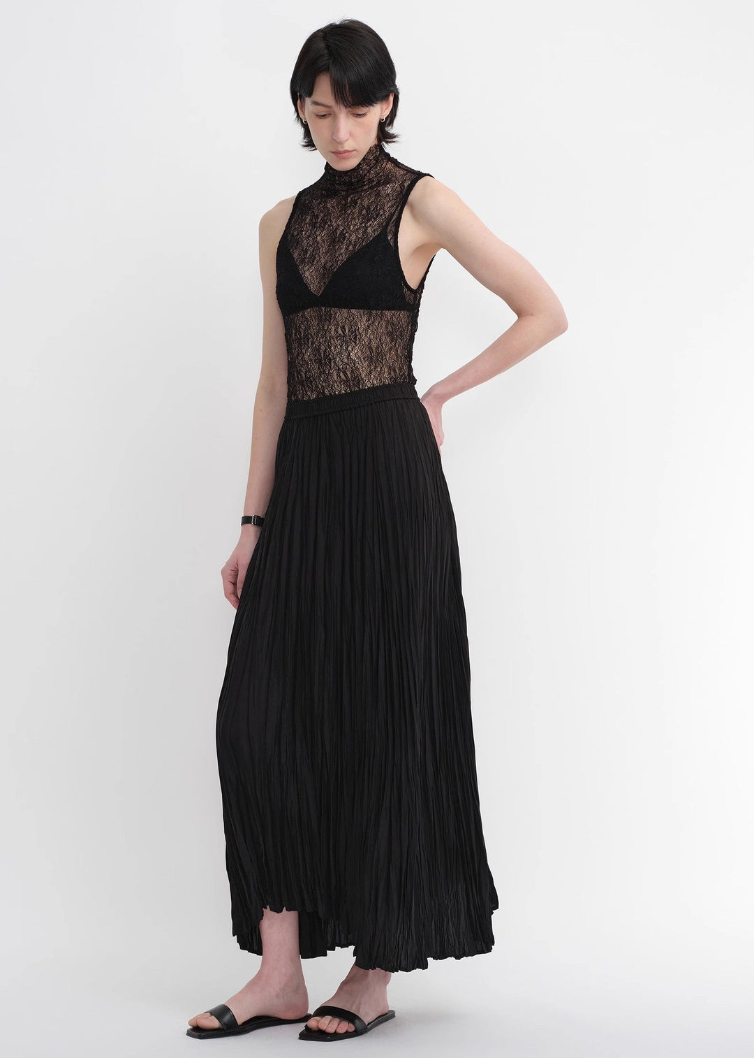 Mulberry silk custom pleated irregular hem skirt for women by Firelady Fur