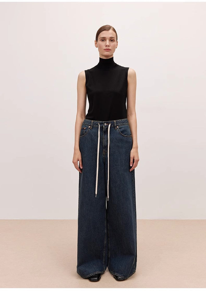 "Retro Blues" fashionable high waist pleated design washed casual wide leg jeans for women by Firelady Fur