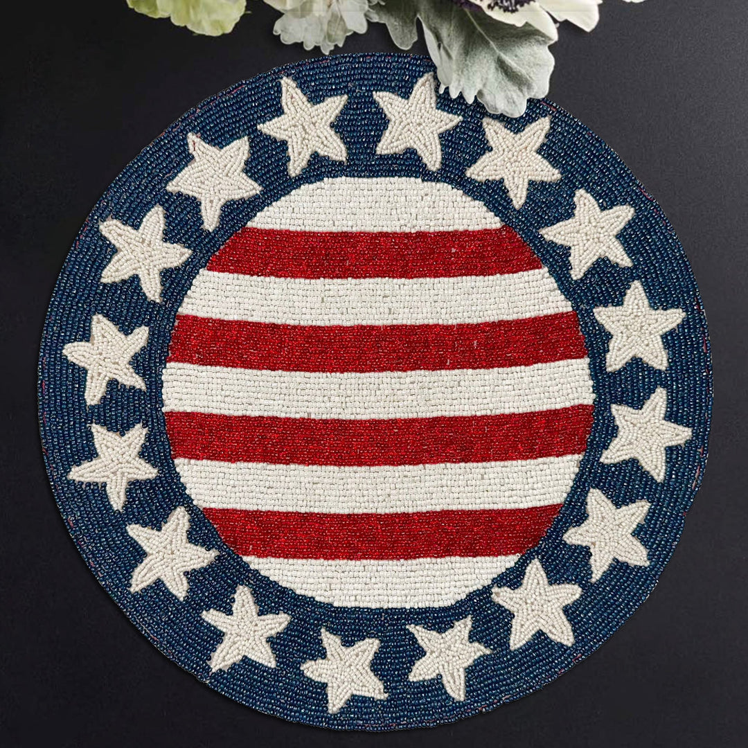 USA Flag Round Beaded Placemats - Set of 2 by Decozen