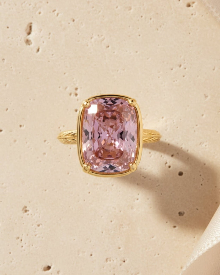 Pink Sapphire Elongated Cushion  CZ Cocktail Ring