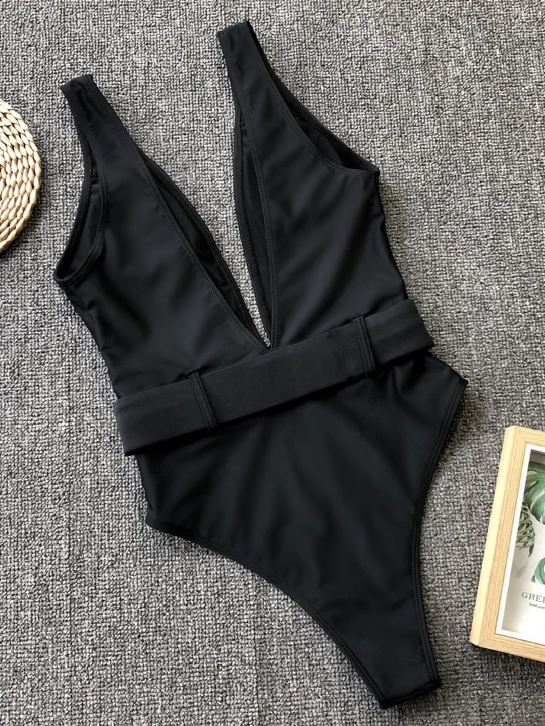 Plunge Belted One-Piece Swimwear by Coco Charli