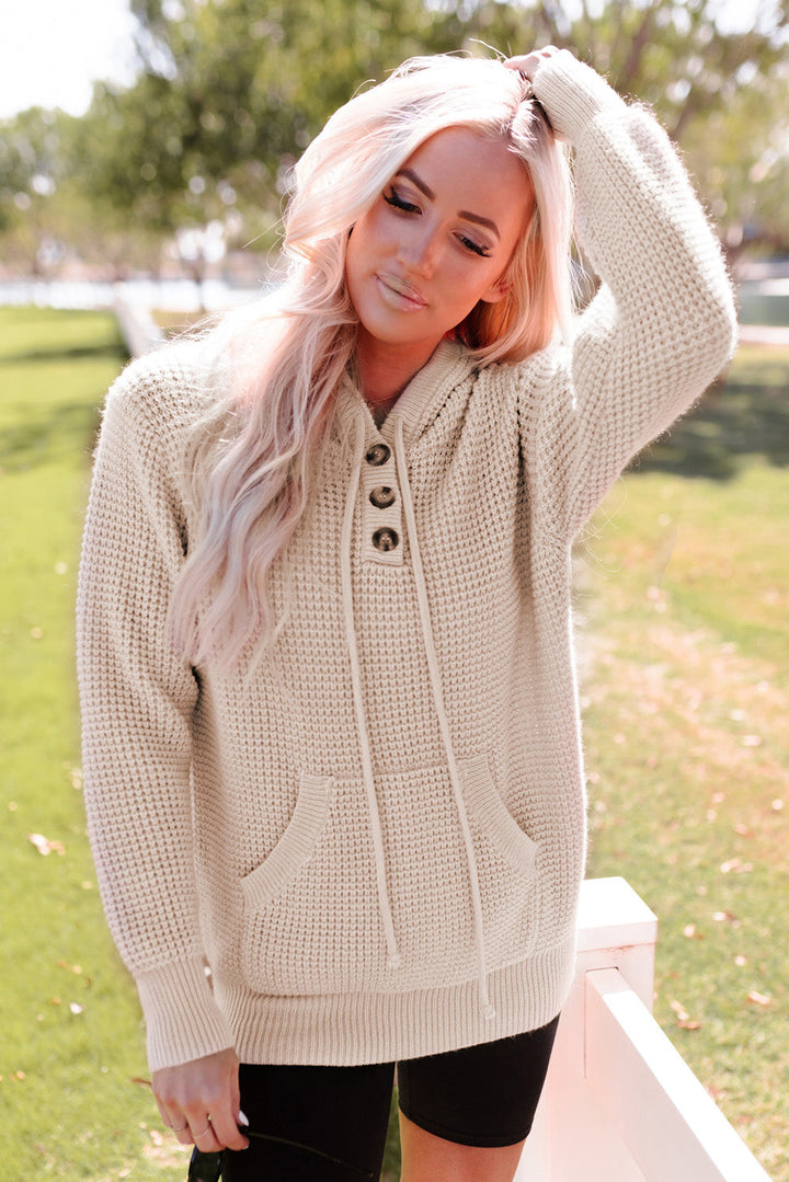 Waffle Knit Buttons Hooded Sweater by Poppy Lee Lane