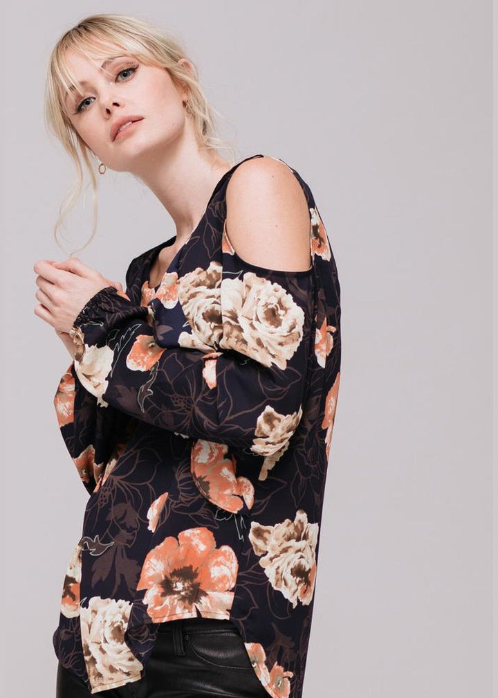Women's Floral Print Long Sleeve Open Shoulder Top by Shop at Konus