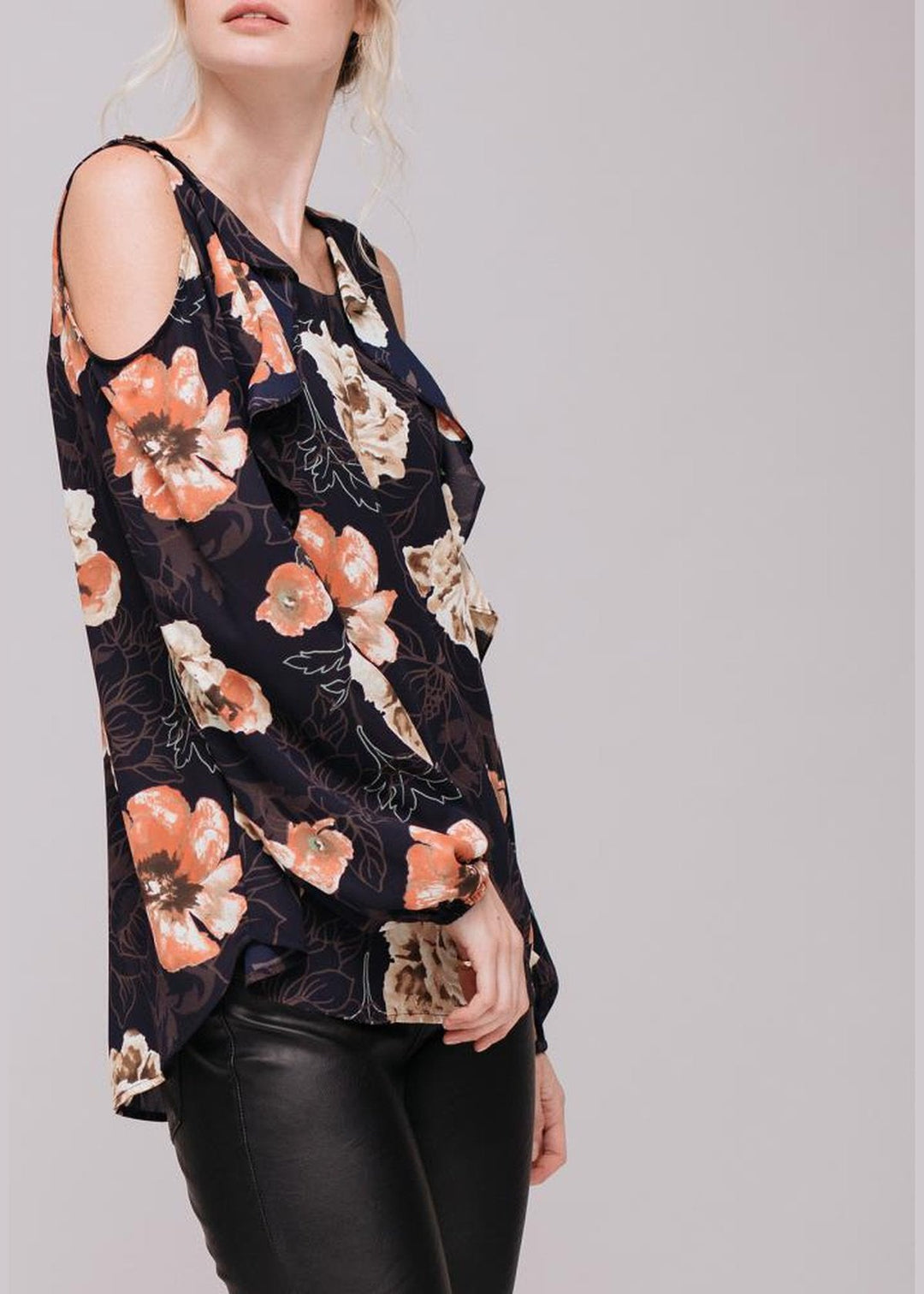 Women's Floral Print Long Sleeve Open Shoulder Top by Shop at Konus