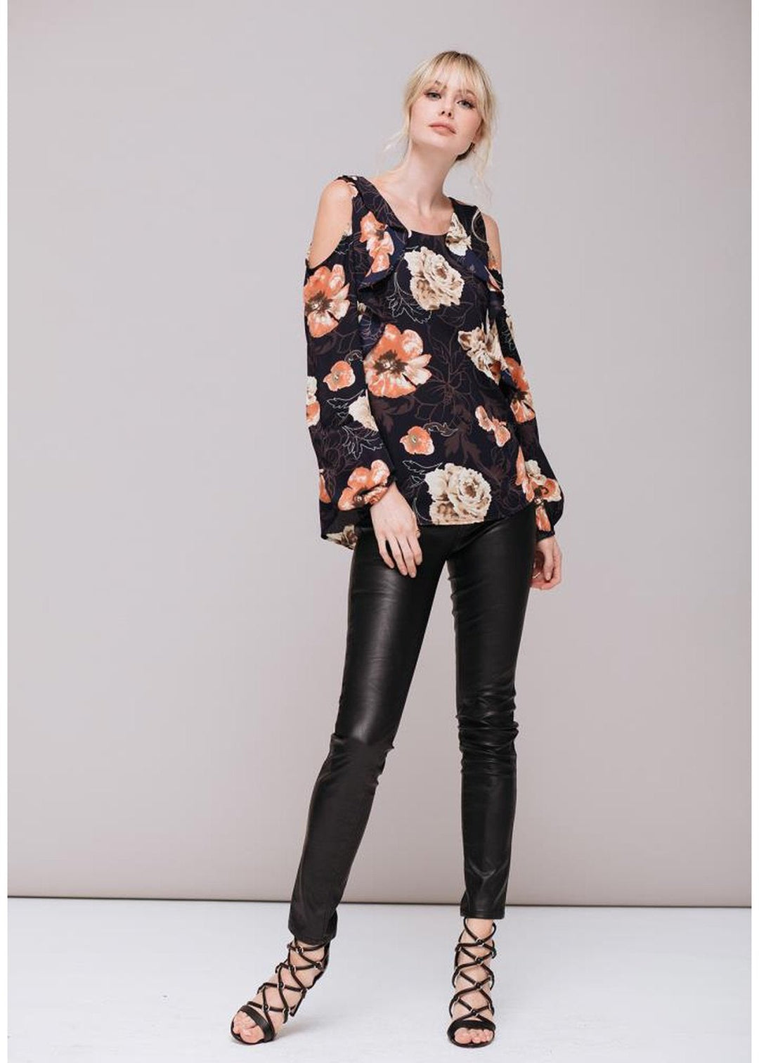 Women's Floral Print Long Sleeve Open Shoulder Top by Shop at Konus