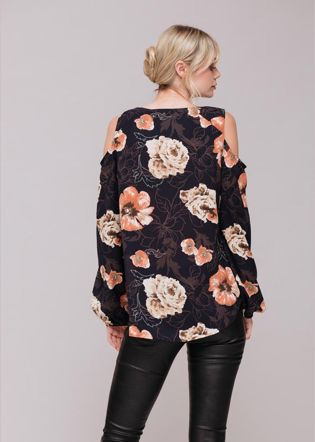 Women's Floral Print Long Sleeve Open Shoulder Top by Shop at Konus
