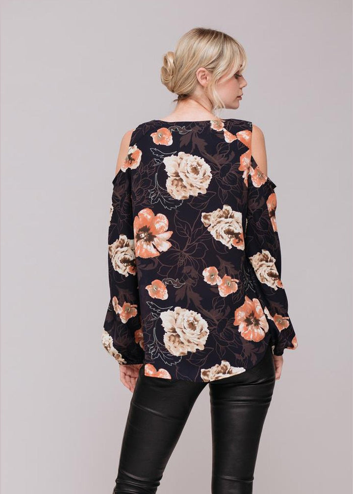 Women's Floral Print Long Sleeve Open Shoulder Top by Shop at Konus