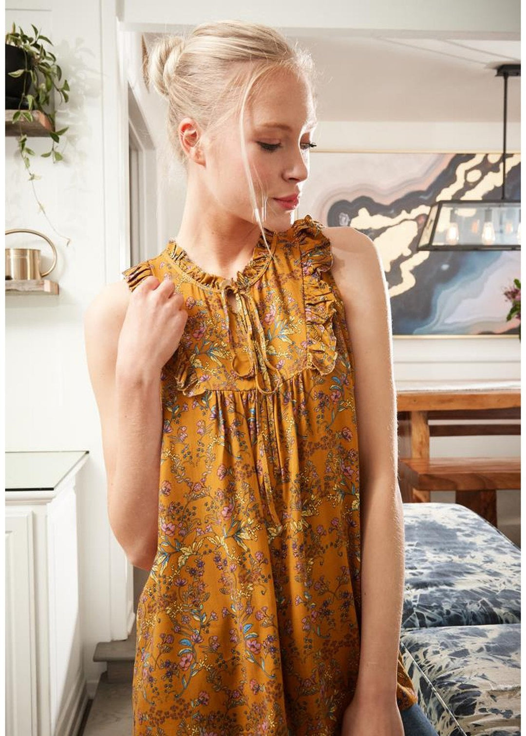 Sleeveless Tie Neck Blouse In Floral by Shop at Konus
