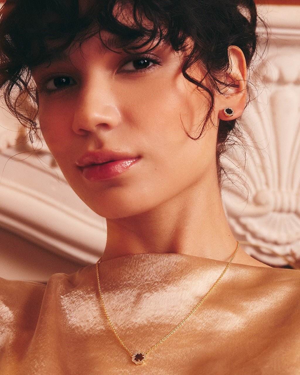 Bezel Frame Rose Petal Stud Earrings