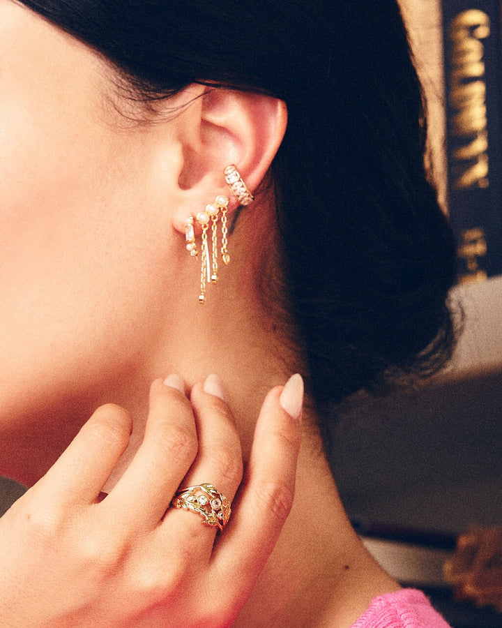 Nadia CZ & Pearl Threader Earrings by Sterling Forever