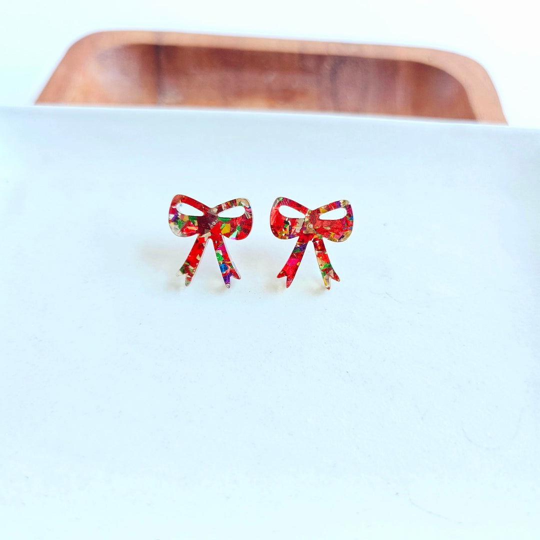 Bow Studs - Red Sparkle by Spiffy & Splendid