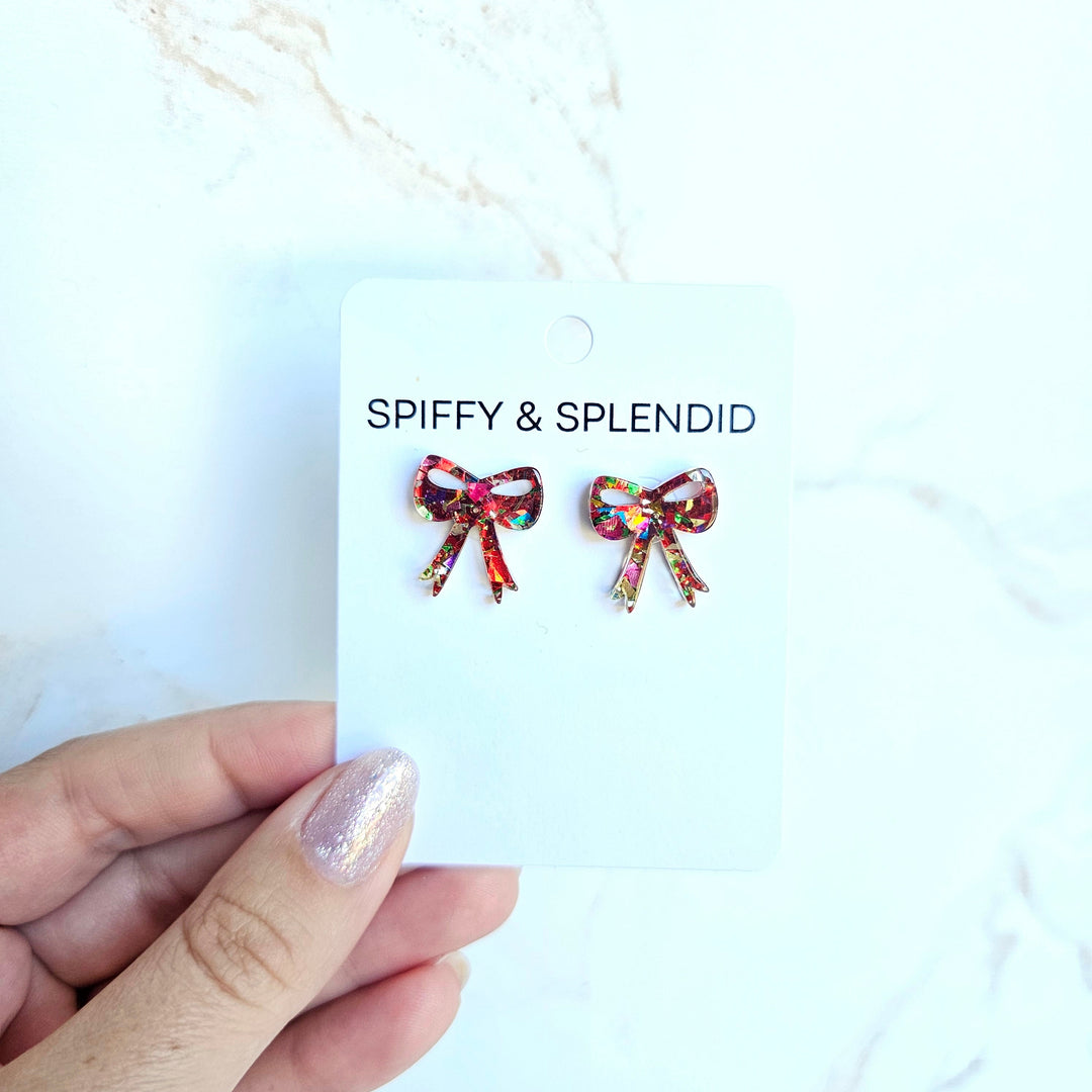 Bow Studs - Red Sparkle by Spiffy & Splendid