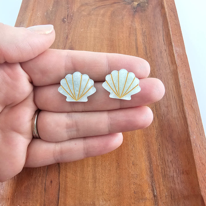 Seashell Studs - Seafoam Pearl by Spiffy & Splendid