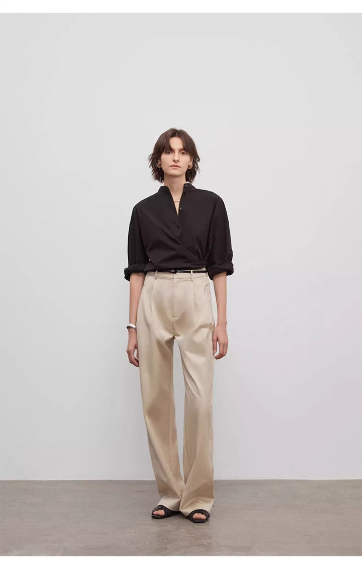 Spliced double-pleat wide-leg trousers straight-leg trousers for women by Firelady Fur
