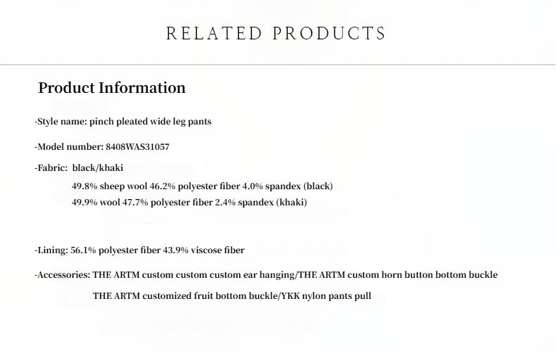 Merino wool blended double pleated wide-leg pants for women, versatile, drapey and comfortable casual trousers by Firelady Fur