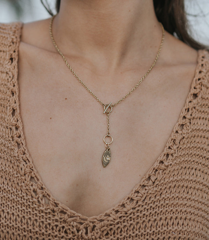 Ruchi Crescent Moon Charm Dainty Drop Lariat Necklace