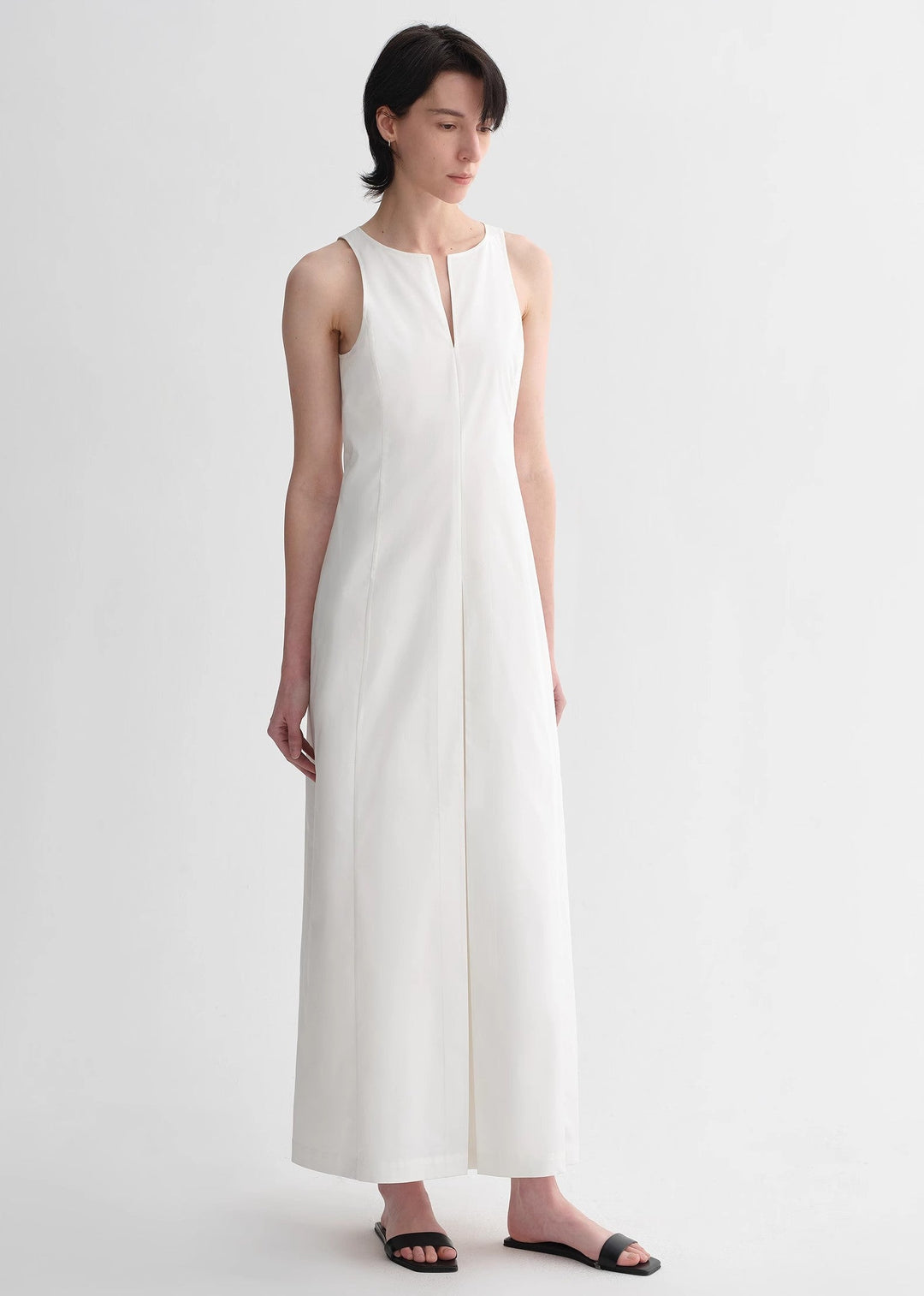 Micro-cocoon-shaped I-shaped pleated V-neck commuting slim-fitting split vest dress for women by Firelady Fur