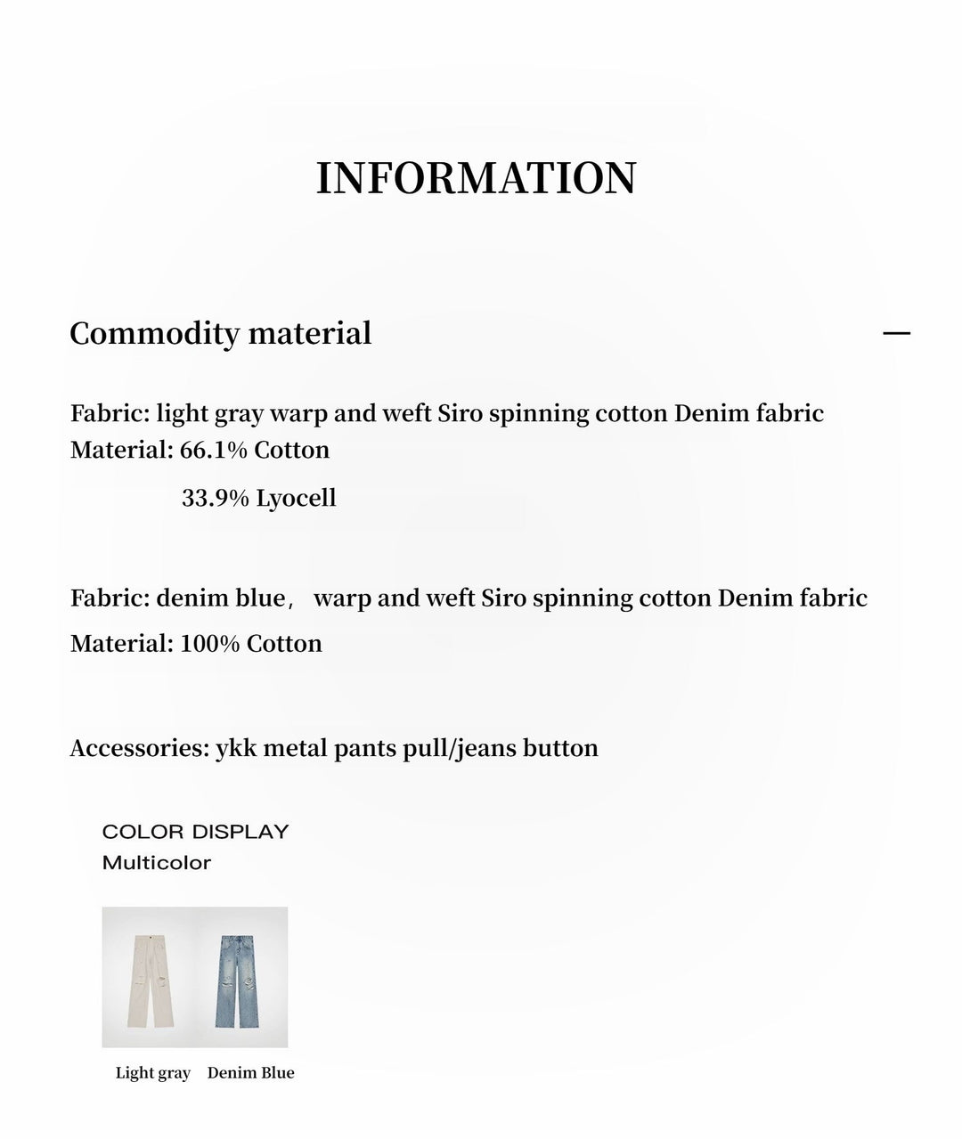 "Gray and Denim" stylish and personalized Turkish washed retro distressed holes straight flared jeans by Firelady Fur