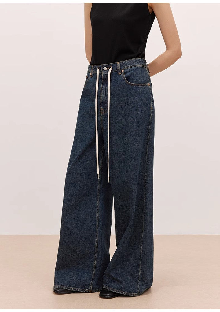 "Retro Blues" fashionable high waist pleated design washed casual wide leg jeans for women by Firelady Fur